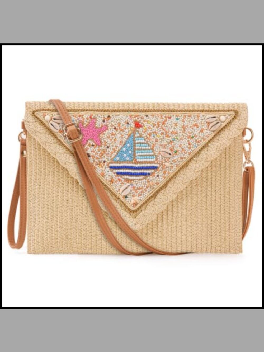 Boho Beaded Straw Clutch Crossbody Bag Woven Summer Beach Purse